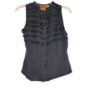 Tory Burch Silk Polka Dot Button Front Blouse Sleeveless Snap Front
